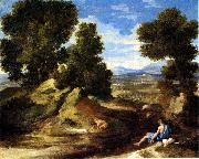 Nicolas Poussin Landscape with a Man Drinking or Landscape with a Man scooping Water from a Stream oil painting artist